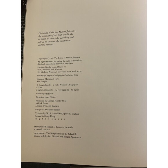 The Borgias by Marion Johnson HC/DJ 1981 1st Edition Vintage - Picture 4 of 5